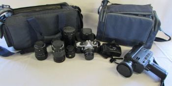 Various camera equipment inc Pentax camera and lenses