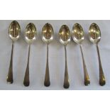 6 silver teaspoons Sheffield 1923 weight 3.