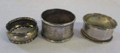 3 silver napkin rings Birmingham 1901,1929 & possibly 1946 total weight 1.