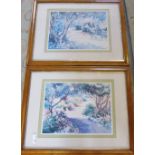 Pair of prints in maple frames 77 cm x 61 cm