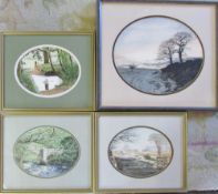 4 watercolours by Wendy Yelland 'Tractor Crossing', 'New Bridge',
