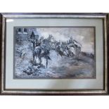 Watercolour of a battle scene 'Skirmish no 1' signed F H Townsend (1868-1920) Feb 1888 (label to