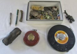 Various items inc tape measures, marbles,