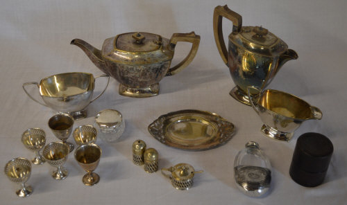 Various silver plate including a tea set,