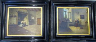 19th century pair of large oil on canvas of domestic scenes 81.