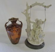 Thomas Forester vase & Capodimonte figure of a boy and a girl on a tree swing