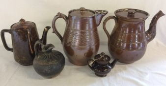 19th century slipware & 2 saltglaze coffee pots,