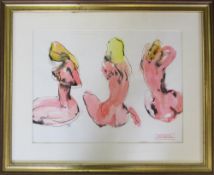 Studio stamped impressionist watercolour painting of three nudes by Peter Collins (1923-2001)