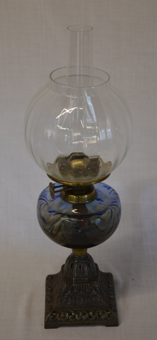 Blue glass oil lamp