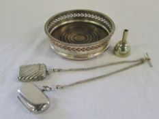 Silver plate vesta and double sovereign cases on Albert chain,