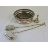 Silver plate vesta and double sovereign cases on Albert chain,