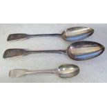 2 silver serving spoons London 1832 and 1838 & a silver tea spoon London 1831 total weight 5.