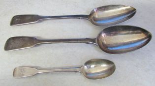 2 silver serving spoons London 1832 and 1838 & a silver tea spoon London 1831 total weight 5.