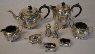 Silver plate tea set and condiments