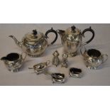 Silver plate tea set and condiments