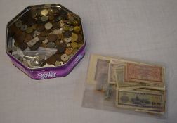 Various foreign coins and bank notes