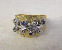 18ct gold gold sapphire & diamond ring in the style of Marco Bicego size R weight 9.