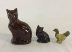 2 19th century ceramic cats & a miniature bird whistle