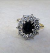18ct gold sapphire and diamond ring approx 1 ct size N