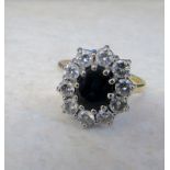 18ct gold sapphire and diamond ring approx 1 ct size N