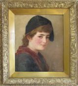 Oil on canvas of a young French girl by Dewey Bates (1851-1899) signed and dated 1884 48 cm x 53 cm