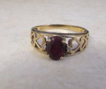 9ct gold ruby ring 1 ct with diamond accents size T/U