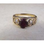 9ct gold ruby ring 1 ct with diamond accents size T/U