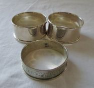 3 silver napkin rings Birmingham 1960 & 1901 total weight 1.