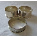 3 silver napkin rings Birmingham 1960 & 1901 total weight 1.