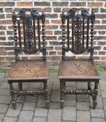 Pair of Victorian dark oak chairs