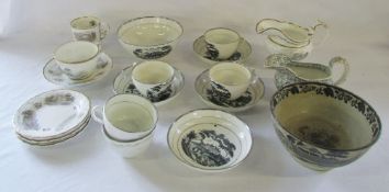 Various black and white printed wares inc Spode gilded jug etc