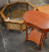 Octagonal glass top table and a kidney shaped occasional table