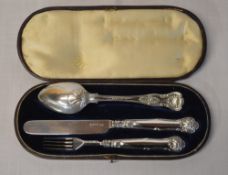 3 piece silver cutlery set comprising of teaspoon, small fork and knife,