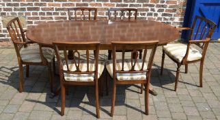 Regency style twin pedestal dining table and 6 chairs,