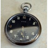 Cyma General Service Trade Pattern military pocket watch, black dial, rear engraved G.S.T.