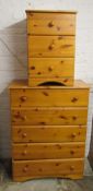 Pine chest of drawers and bedside cabinet