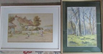 Watercolour of a cottage scene by Alfred Miller 53 cm x 39 cm and a watercolour of a woodland scene