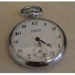 Montine of Switzerland nickel chrome railway pocket watch,