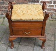 Upholstered piano stool with single drawer,