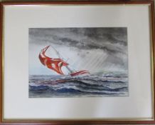 Watercolour of a seascape with a sailing boat signed Alf Newsome (1932-2017) 61 cm x 48 cm