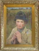 Oil on canvas of a young shepherd boy by Dewey Bates (1851-1899) signed and dated 1883 50 cm x 66