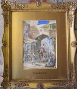 Watercolour of an Egyptian street scene by Frederick Goodall (1822-1904) initialled lower left