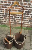 Gents valet stand & 2 wooden pails