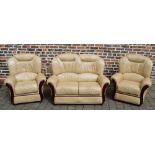 Leather 2 seater sofa and 2 matching armchairs