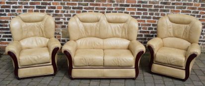 Leather 2 seater sofa and 2 matching armchairs