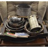 Quantity of pewter bowls, tiles, 2 trays,