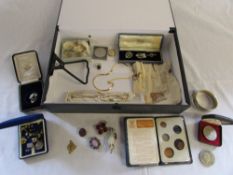 Selection of costume jewellery and coins
