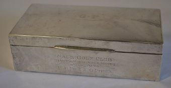 Silver Art Deco cigarette box with tortoise shell decoration to underneath, monogrammed 'G.