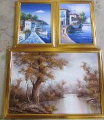 3 oil on board paintings inc a woodland scene