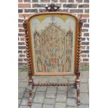 19th century fire screen with needle point tapestry
